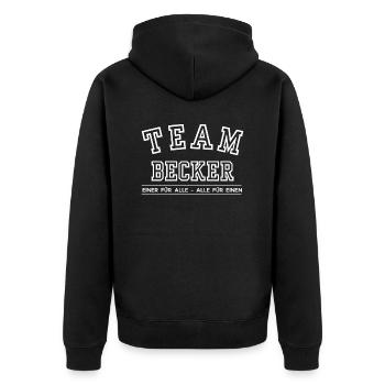 Team Becker Familie Nachname Einer für Alle - Unisex Premium Bio Zip Hoodie - Schwarz - Hinten - Nico (187cm)