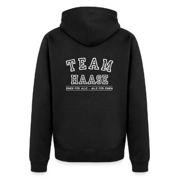 Team Haase Familie Nachname Einer für Alle - Unisex Premium Bio Zip Hoodie - Schwarz - Hinten - Nico (187cm)