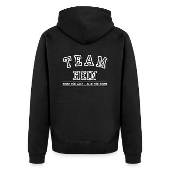 Team Hein Familie Nachname Einer für Alle - Unisex Premium Bio Zip Hoodie - Schwarz - Hinten - Nico (187cm)