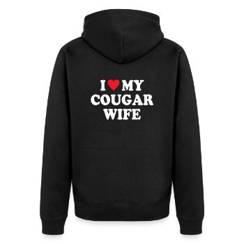 I Love My Cougar Wife - Unisex Premium Bio Zip Hoodie - Schwarz - Hinten - Nico (187cm)