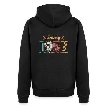 Januar 1957 Geburtstag Januar 1957 Retro - Unisex Premium Bio Zip Hoodie - Schwarz - Hinten - Nico (187cm)