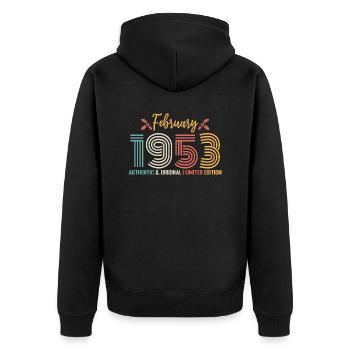 Februar 1953 Geburtstag Februar 1953 Retro - Unisex Premium Bio Zip Hoodie - Schwarz - Hinten - Nico (187cm)