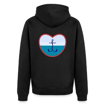 Herz Anker - Unisex Premium Bio Zip Hoodie - Schwarz - Hinten - Nico (187cm)