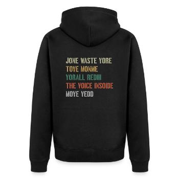 JONE WASTE YORE TOYE MONME YORALL REDIII THE VOICE - Unisex Premium Bio Zip Hoodie - Schwarz - Hinten - Nico (187cm)