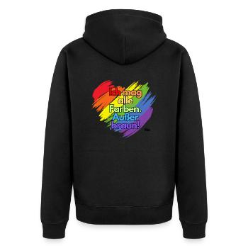 Ich mag alle Farben außer braun - Unisex Premium Bio Zip Hoodie - Schwarz - Hinten - Nico (187cm)