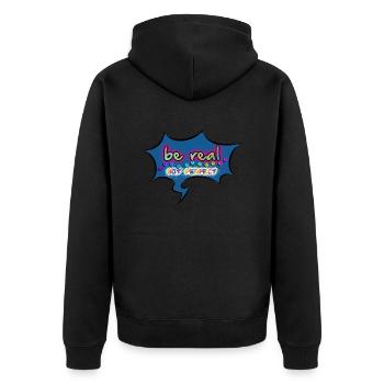 be real, not perfect - Unisex Premium Bio Zip Hoodie - Schwarz - Hinten - Nico (187cm)