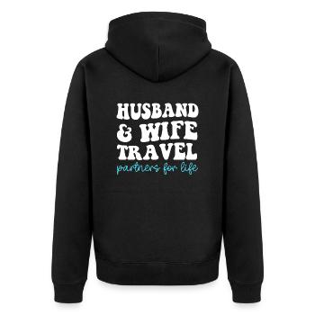 Husband and Wife Travel Partners for Life - Unisex Premium Organic Zip Hoodie - black - Back - Nico (187cm)