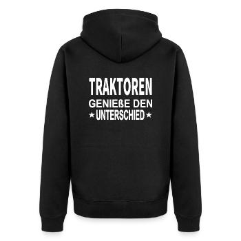 Traktor - Unisex Premium Bio Zip Hoodie - Schwarz - Hinten - Nico (187cm)