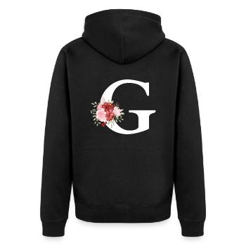 Lettre g floral rouge - Veste à capuche bio Premium Unisexe - noir - Dos - Nico (187cm)