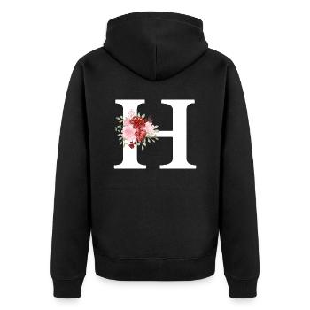 Lettre h floral rouge - Veste à capuche bio Premium Unisexe - noir - Dos - Nico (187cm)