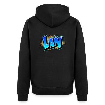 Graffiti LAN fissures briques jaune - Veste à capuche bio Premium Unisexe - noir - Dos - Nico (187cm)