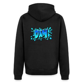 Graffiti "DAN" auf jedem Medium gedruckt! - Unisex Premium Bio Zip Hoodie - Schwarz - Hinten - Nico (187cm)