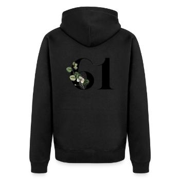 Number 61 Floral Green - 61st Birthday Floral - Unisex Premium Organic Zip Hoodie - black - Back - Nico (187cm)