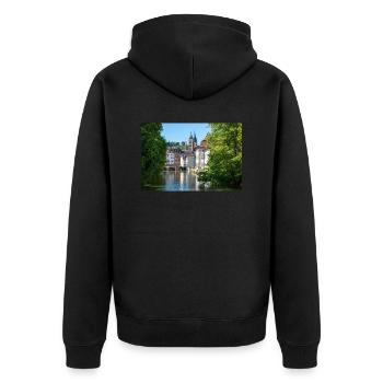 Paysage urbain d’Esslingen am Neckar depuis Agnesbrücke - Veste à capuche bio Premium Unisexe - noir - Dos - Nico (187cm)