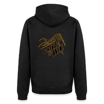 DRIVE TO WIN - Unisex Premium Organic Zip Hoodie - black - Back - Nico (187cm)