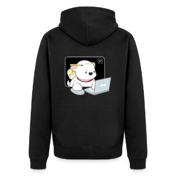 Hund koreanisch - japanischer Stil 05 - Unisex Premium Bio Zip Hoodie - Schwarz - Hinten - Nico (187cm)
