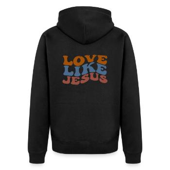 Love Like Jesus - Unisex Premium Bio Zip Hoodie - Schwarz - Hinten - Nico (187cm)