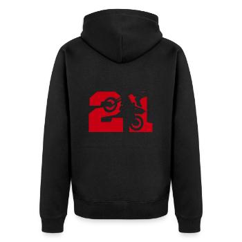 Moto 21 biker - Unisex Premium Organic Zip Hoodie - black - Back - Nico (187cm)