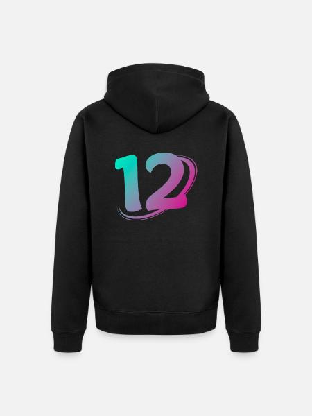 Nummer 12 mehrfarbig - Unisex Premium Bio Zip Hoodie - Schwarz