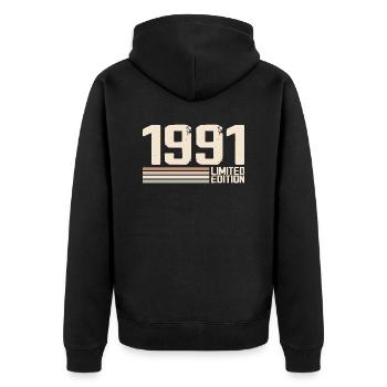 1991 Jahrgang 1991 Geburtstag 1991 Retro 1991 - Unisex Premium Bio Zip Hoodie - Schwarz - Hinten - Nico (187cm)