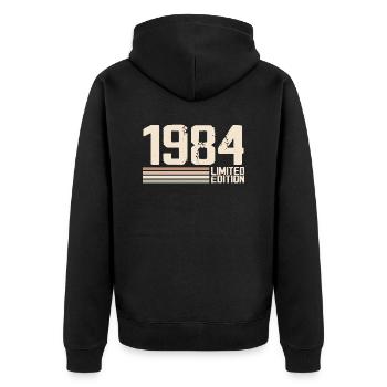 1984 Jahrgang 1984 Geburtstag 1984 Retro 1984 - Unisex Premium Bio Zip Hoodie - Schwarz - Hinten - Nico (187cm)