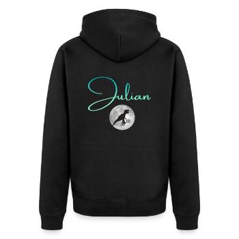 JULIAN - Schöner Jungen Name mit Dinosaurier - Unisex Premium Bio Zip Hoodie - Schwarz - Hinten - Nico (187cm)