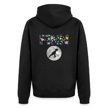 FINN - Schöner Jungen Name mit Dinosaurier - Unisex Premium Bio Zip Hoodie - Schwarz - Hinten - Nico (187cm)