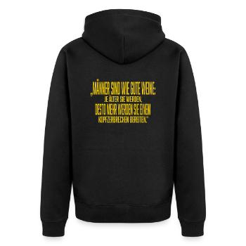 „Männer sind wie gute Weine - Unisex Premium Bio Zip Hoodie - Schwarz - Hinten - Nico (187cm)