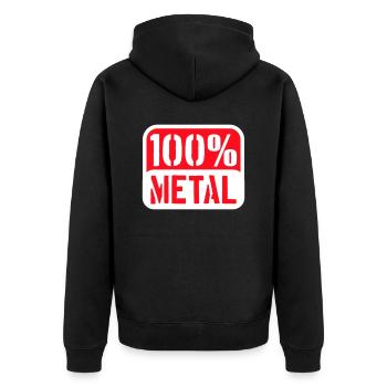 100 % Prozent Heavy Metal Musik Stempel Text Logo - Unisex Premium Bio Zip Hoodie - Schwarz - Hinten - Nico (187cm)