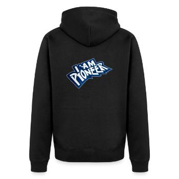 Ich bin ein Pionier - Unisex Premium Bio Zip Hoodie - Schwarz - Hinten - Nico (187cm)