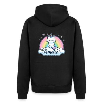 Amelia Name Vorname Einhornkatze - Unisex Premium Bio Zip Hoodie - Schwarz - Hinten - Nico (187cm)