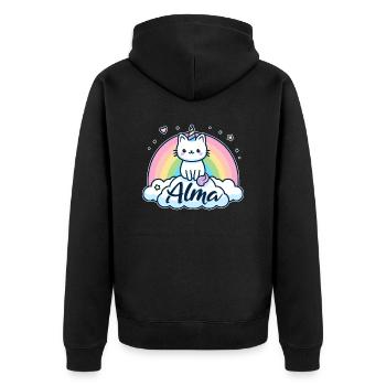 Alma Name Vorname Einhornkatze - Unisex Premium Bio Zip Hoodie - Schwarz - Hinten - Nico (187cm)