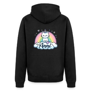 Anni Last name First name Unicorn cat - Unisex Premium Organic Zip Hoodie - black - Back - Nico (187cm)