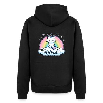 Astrid Nom Prénom Licorne Chat - Veste à capuche bio Premium Unisexe - noir - Dos - Nico (187cm)