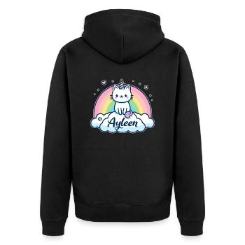 Ayleen Name Vorname Einhornkatze - Unisex Premium Bio Zip Hoodie - Schwarz - Hinten - Nico (187cm)