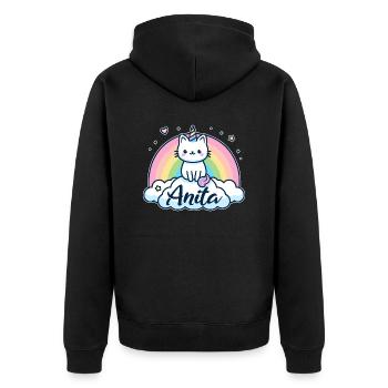Anita Name Vorname Einhornkatze - Unisex Premium Bio Zip Hoodie - Schwarz - Hinten - Nico (187cm)