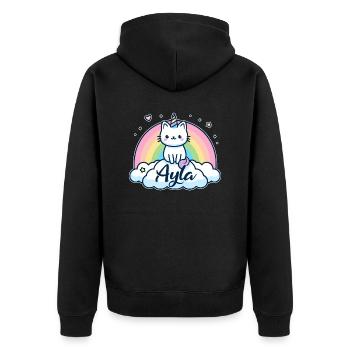Ayla Name Vorname Einhornkatze - Unisex Premium Bio Zip Hoodie - Schwarz - Hinten - Nico (187cm)