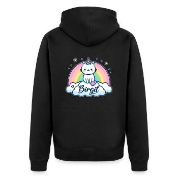 Birgit Surname First name Unicorn Cat - Unisex Premium Organic Zip Hoodie - black - Back - Nico (187cm)