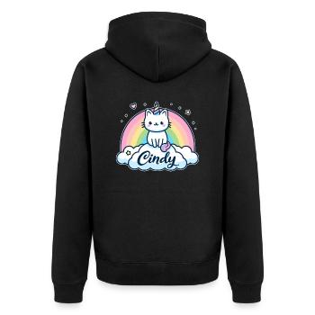 Cindy Name Vorname Einhornkatze - Unisex Premium Bio Zip Hoodie - Schwarz - Hinten - Nico (187cm)