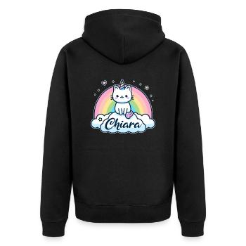 Chiara Surname First name Unicorn Cat - Unisex Premium Organic Zip Hoodie - black - Back - Nico (187cm)