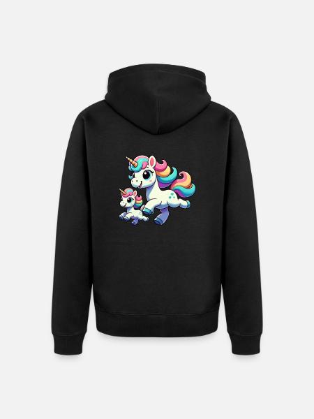 Einhorn-Mutter mit Kind - Unisex Premium Bio Zip Hoodie - Schwarz