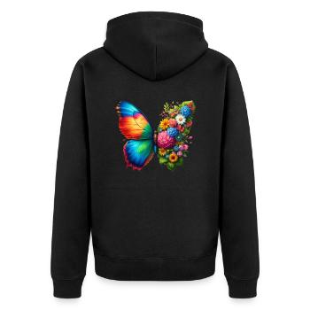 Bunter Schmetterling, von der Natur inspirierte Sommerstimmungen - Unisex Premium Bio Zip Hoodie - Schwarz - Hinten - Nico (187cm)