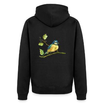 Bunter Vogel - Unisex Premium Bio Zip Hoodie - Schwarz - Hinten - Nico (187cm)
