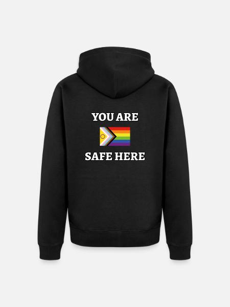 Vous êtes en sécurité ici Espace sûr LGBT Gay Pride Allié - Veste à capuche bio Premium Unisexe - noir
