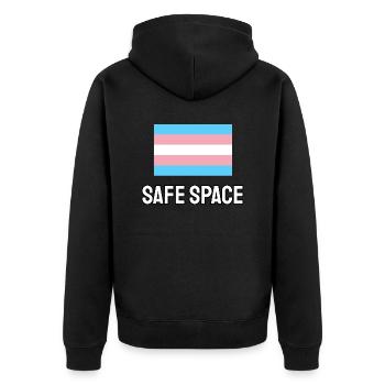 TRANS Safe Space - Transgender Pride - Unisex Premium Bio Zip Hoodie - Schwarz - Hinten - Nico (187cm)