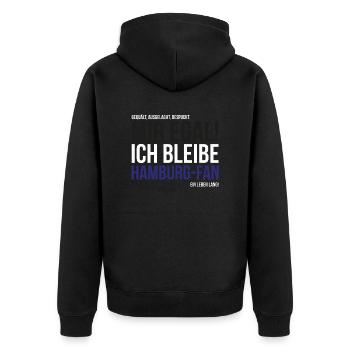 Ich bleibe Hamburg-Fan - Unisex Premium Bio Zip Hoodie - Schwarz - Hinten - Nico (187cm)