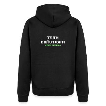 Team Bräutiguam nerdy Wedding JGA Geschenk - Unisex Premium Bio Zip Hoodie - Schwarz - Hinten - Nico (187cm)