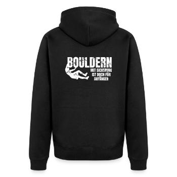 Bouldern lustiger Spruch klettern Anfänger - Unisex Premium Bio Zip Hoodie - Schwarz - Hinten - Nico (187cm)