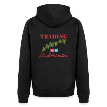 Handel Es ist alles, was zählt - Stock Investor - Unisex Premium Bio Zip Hoodie - Schwarz - Hinten - Nico (187cm)