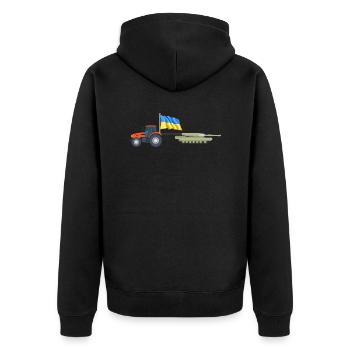 Ukrainischer Bauer stiehlt Kiewer Traktortank - Unisex Premium Bio Zip Hoodie - Schwarz - Hinten - Nico (187cm)
